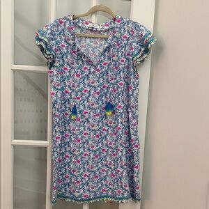 Vineyard Vines Floral Dress with Pink Flamingo Accents